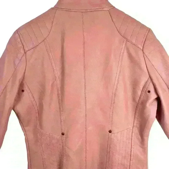 Joujou Pink Faux Leather Moto Jacket Girls XL /Wmn S Y2K Rocker Biker Girly Girl - Picture 5 of 16